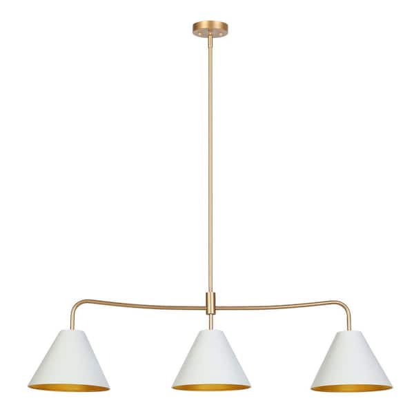 Mid-century Modern 44.9 in. W 3-Lights Linear Island Lamps with White Shade, Dark Gold Pendant Lights for Kitchen Island