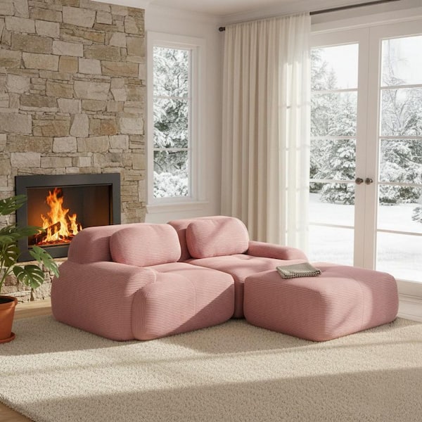 SMZO 81.8 in. Rolled Arm 2 Pieces Corduroy Modular Sectional Sofa, Adjustable Backrest, 2-Seat, in. Dusty Rose