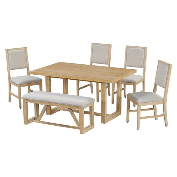 Nestfair Retro 6-Piece Natural MDF Top Dining Table Set with
