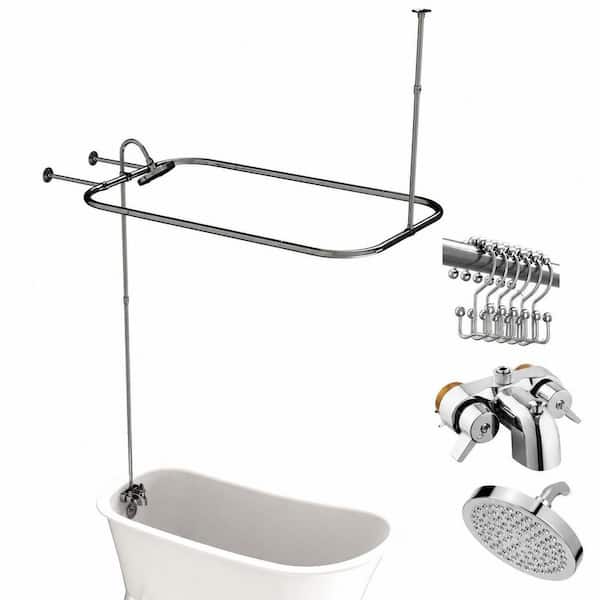 Clawfoot Tub Shower Conversion Kit with Diverter Faucet, 48 x 27 in Rectangular Curtain Rod, Chrome