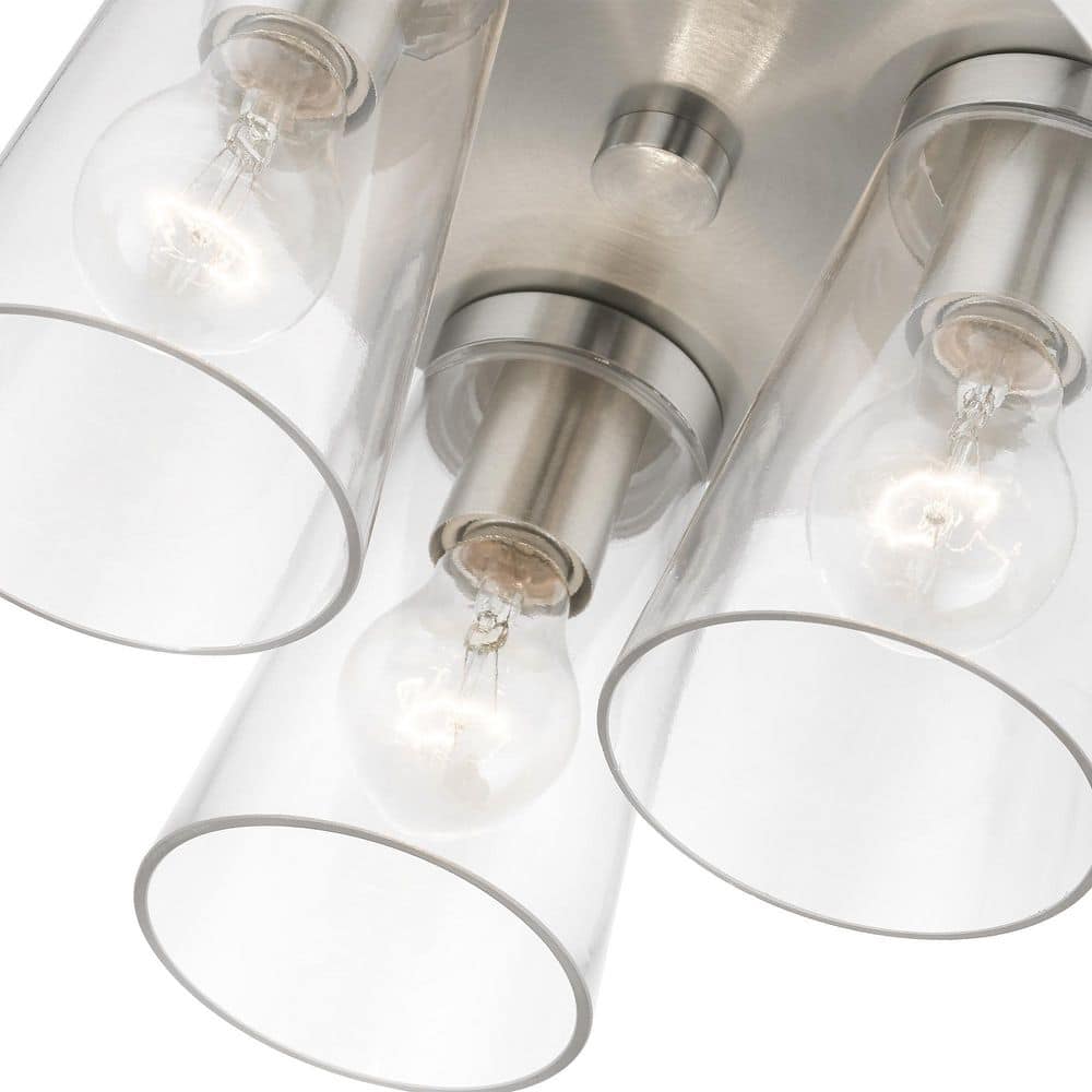 Cityview Brushed Nickel 3-Light Flush Mount with Clear Glass