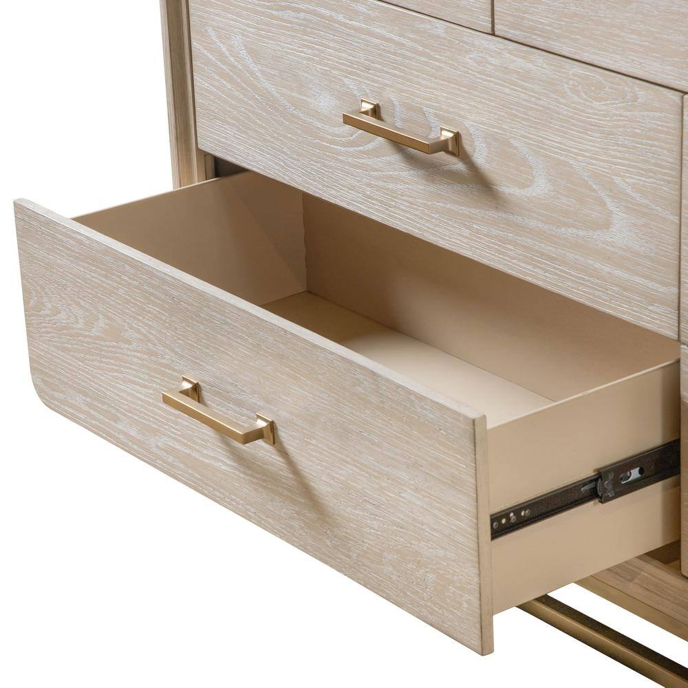 Light Oak Mid-century Dresser with Mirror and Brass Accents
