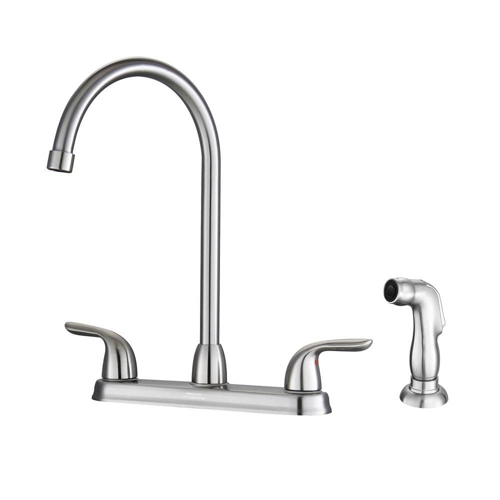 Double Handle 8 in. Centerset Kitchen Faucet with Side Sprayer, 4 Holes Sta