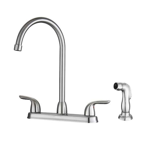 Unbranded Double Handle 8 in. Centerset Kitchen Faucet with Side Sprayer, 4 Holes Standard Kitchen Faucet in Brushed Nickel