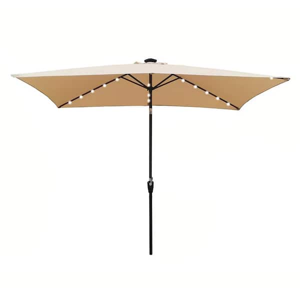 10 ft. Steel Market Solar LED Lighted Push button Tilt Patio Umbrella in Tan with Crank Lift (Base Not Included)