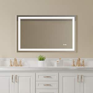 48 in. W x 30 in. H Rectangular Frameless Memory Dimmable Anti-Fog Wall Front Light LED Bathroom Vanity Mirror in White