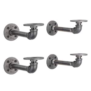 1/2 in. Black Pipe 7.75 in D x 2.5 in. H Wall Mounted Double Flange Shelf Bracket Kit (4-Pack)