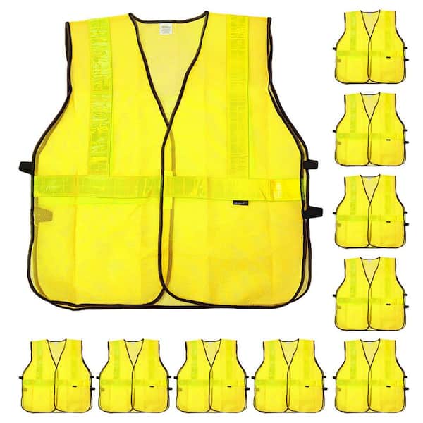 BISON LIFE Yellow, Lattice Reflective Safety Vest, Hook and Loop Closer, Large, 10 Pcs