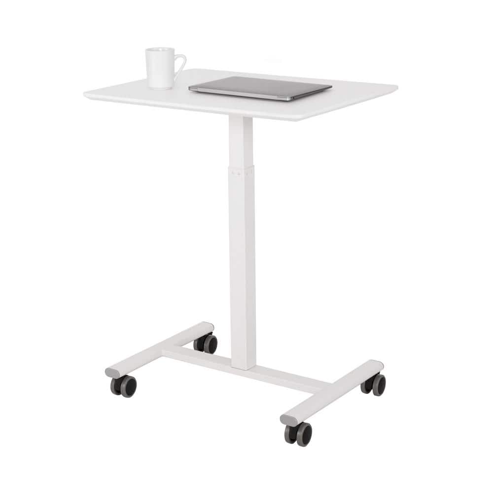 White Adjustable Height Mobile Rolling Laptop Cart Desk