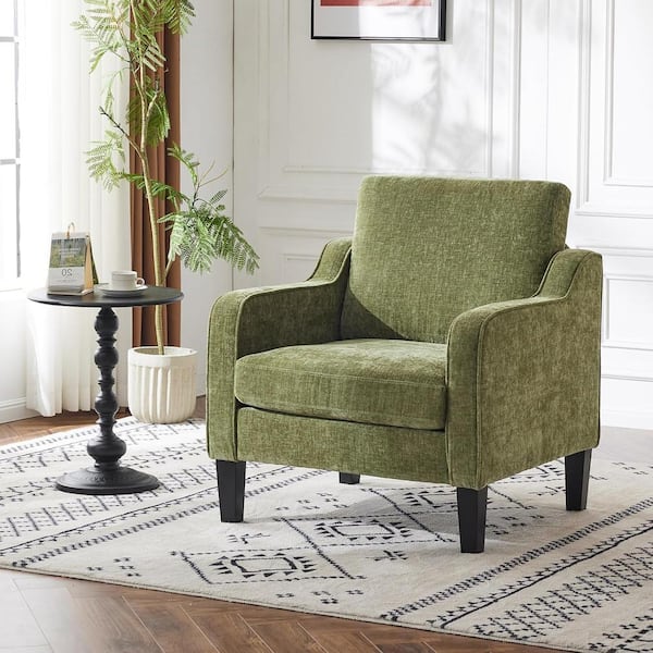Olive-Green Chenille Accent Arm Chair Mid Century Modern