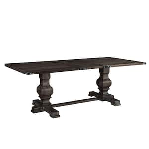 40 in. Charcoal Gray Rubberwood Top Double Pedestal Dining Table Seats 6