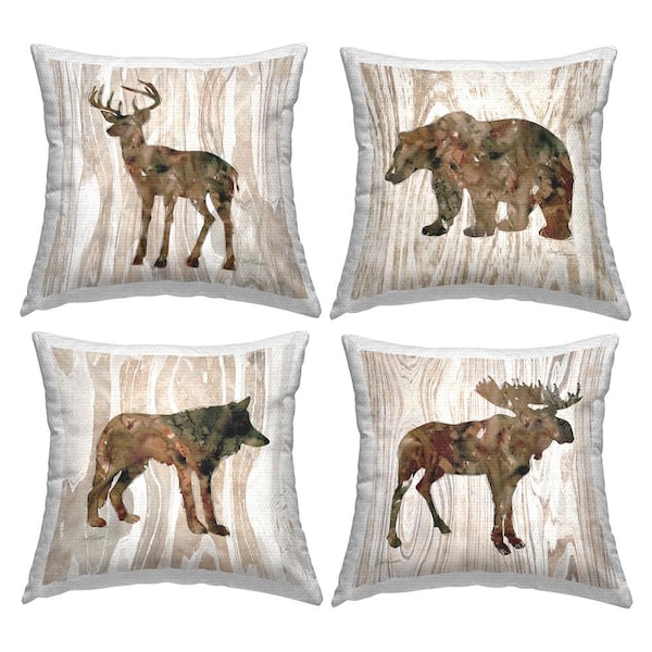 Stupell Industries Woodland Animal Silhouettes Moose Deer Bear Wolf Brown Square Outdoor Throw Pillow 4-Pack