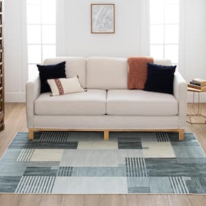 Contempo Block Navy 2 ft. x 3 ft. Machine Washable Area Rug