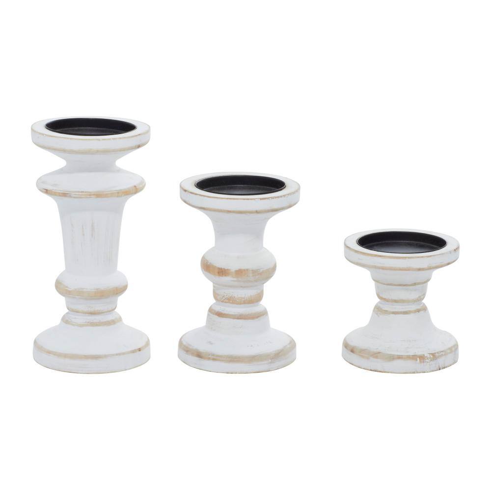 Elegant Farmhouse White Wood Pillar Candle Holder Set of 3