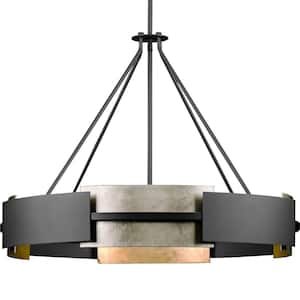 Lowery Collection 31-3/4 in. 6-Light Matte Black Industrial Luxe Pendant with Aged Silver Leaf Accent