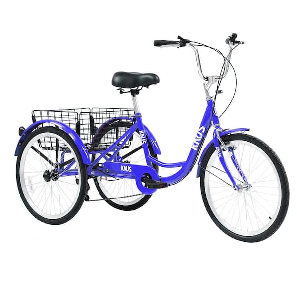 Zeus & Ruta 24 in. 7-Speed Cruiser Bicycles with Large Shopping Basket for Women and Men in Blue