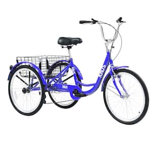 24 in. Blue 7 Speed Cruiser Bicycles with Large Shopping Basket for Women and Men
