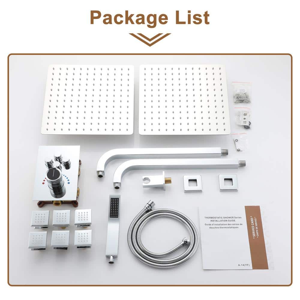 Chrome Dual Head Thermostatic Rainfall Shower System with Jets