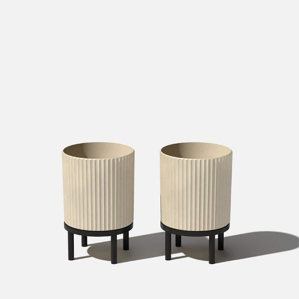 Demi Medium Sand Plastic Round Planter with Black Stand and Drainage Holes (10.5 in. L x 10.5 in. W x 16 in. H) (2-Pack) price history on PriceWatchPro