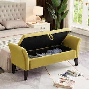 51.5 in. W x 18.3 in. D x 22 in. H Olive Green Plywood Linen Cabinet with Velvet Bed Bench