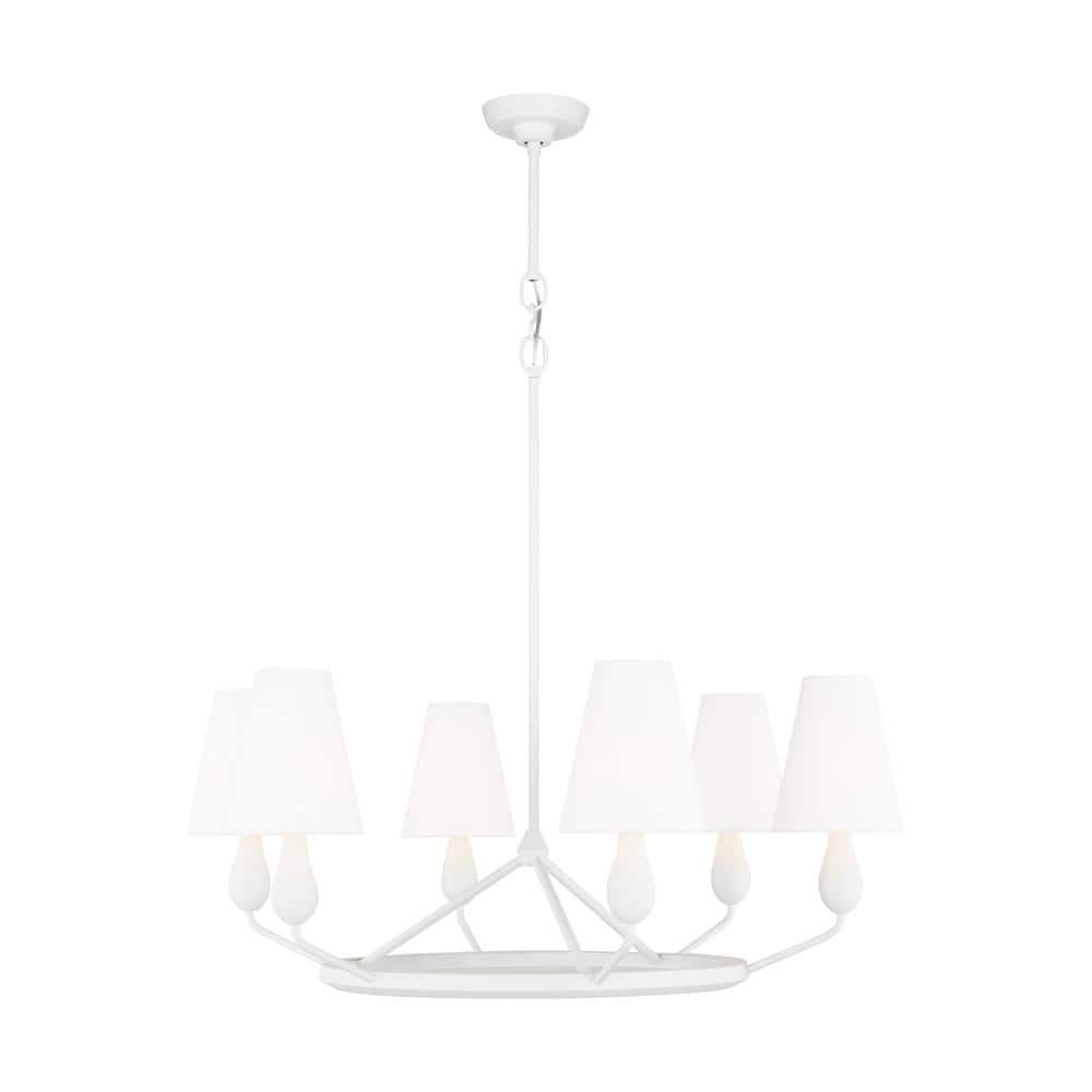 Matte White Empire Chandelier with Fabric Shades
