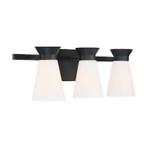 Caleta 24 in. 3-Light Black Vanity Light with Frosted Cylindrical Glass Shade