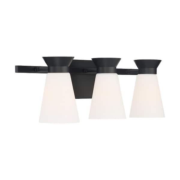 SATCO Caleta 24 in. 3-Light Black Vanity Light with Frosted Cylindrical Glass Shade