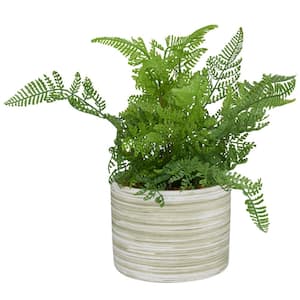 11 in. H Fern Artificial Plant with Realistic Leaves and Patterned Round Pot