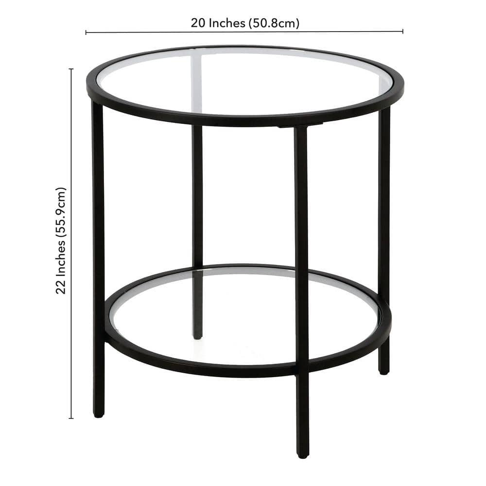 Blackened Bronze Round Side Table with Glass Shelf