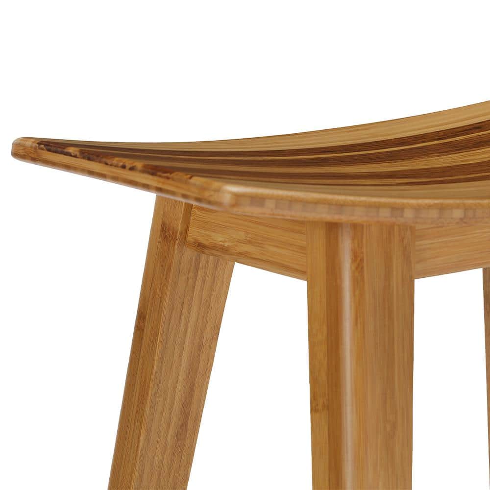 Caramelized Bamboo Saddle Counter Stool with Exotic Tiger Inlay