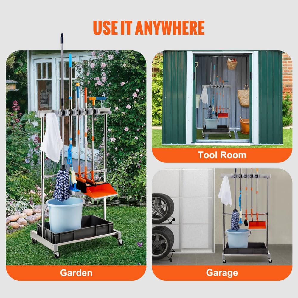 Stainless Steel Garden Tool Organizer with Wheels, 10 Slots