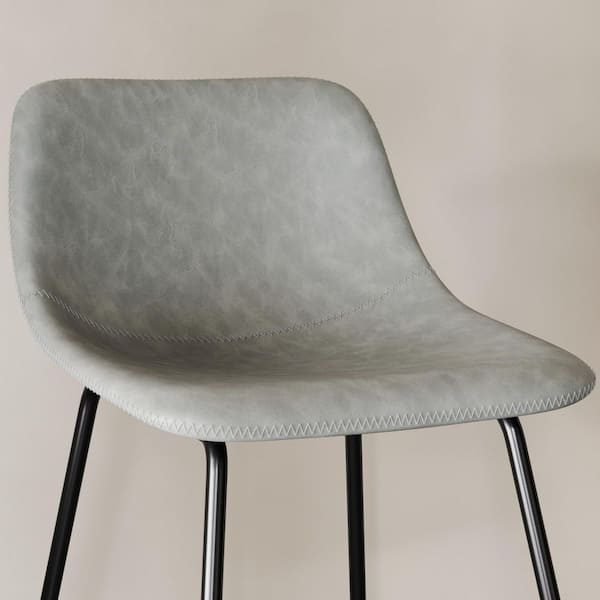 24 in. Gray Faux Leather Upholstered Bar Stool With Metal Leg Counter Bar Stool (Set of 4)