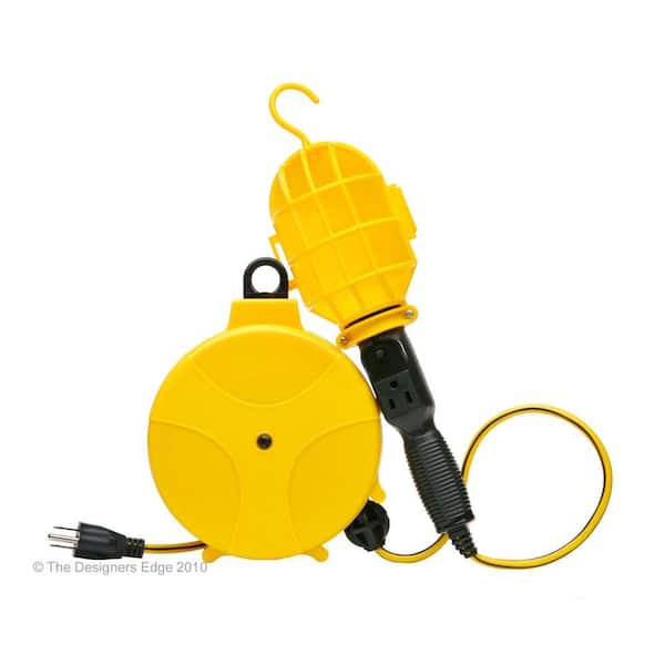 Designers Edge 60-Watt 20 ft. 16/3 Incandescent Heavy-Duty Guarded Trouble  Work Light with Plastic Retractable Cord Reel E216 - The Home Depot