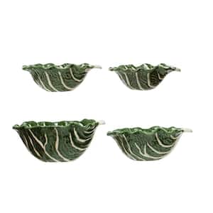 5.5 in. 6.8 fl. oz. Green Hand-painted Cabbage Shaped Stoneware Serving Bowls (Set of 4)