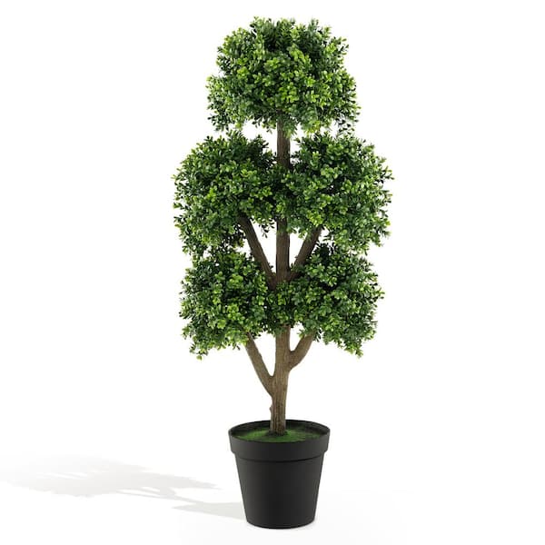 ANGELES HOME 45 in. Green Artificial Boxwood Topiary Ball Tree in Pot, Faux Fake Tree Plant, Indoor and Outdoor