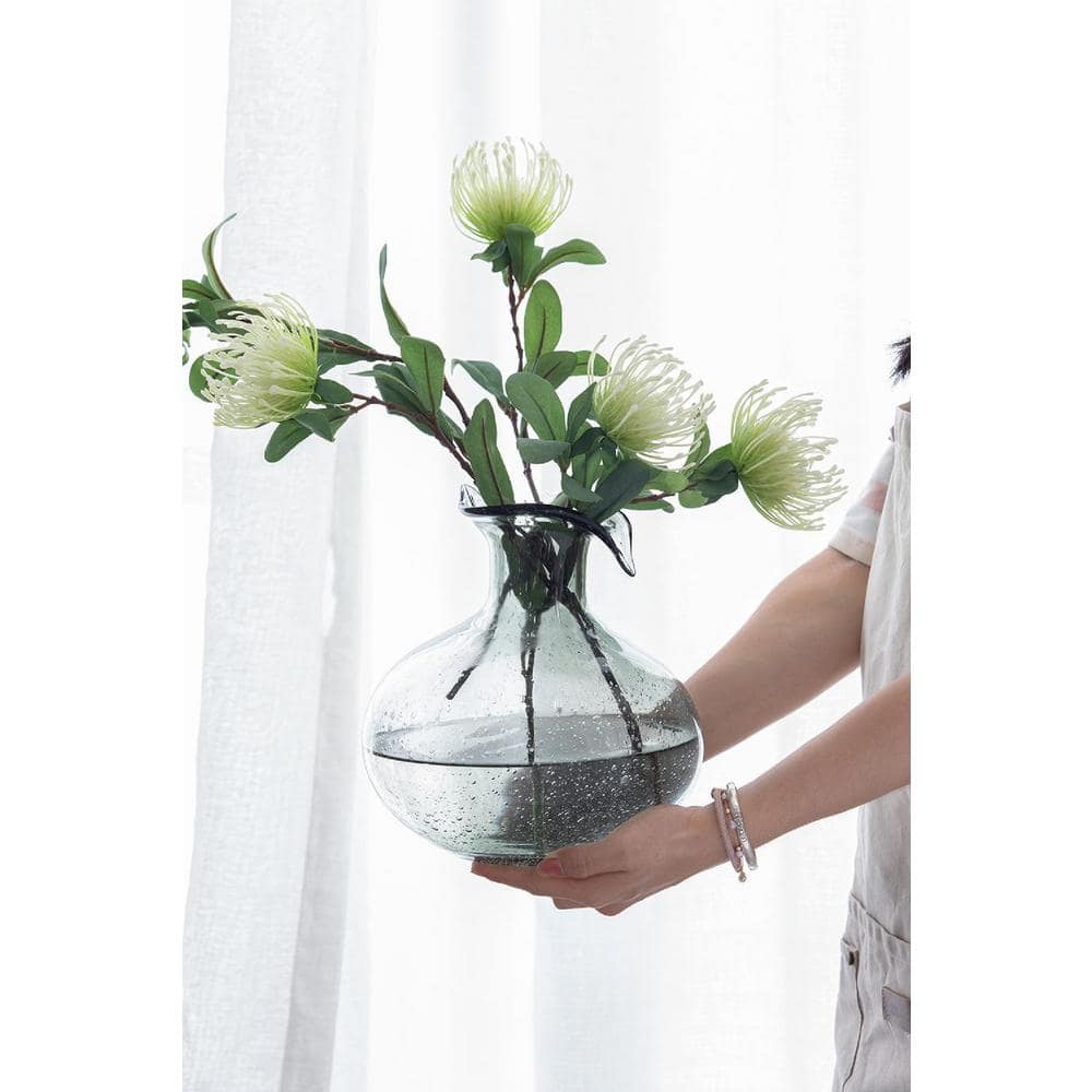 Green and Cream Plastic Protea Topiary Stems Set of 6