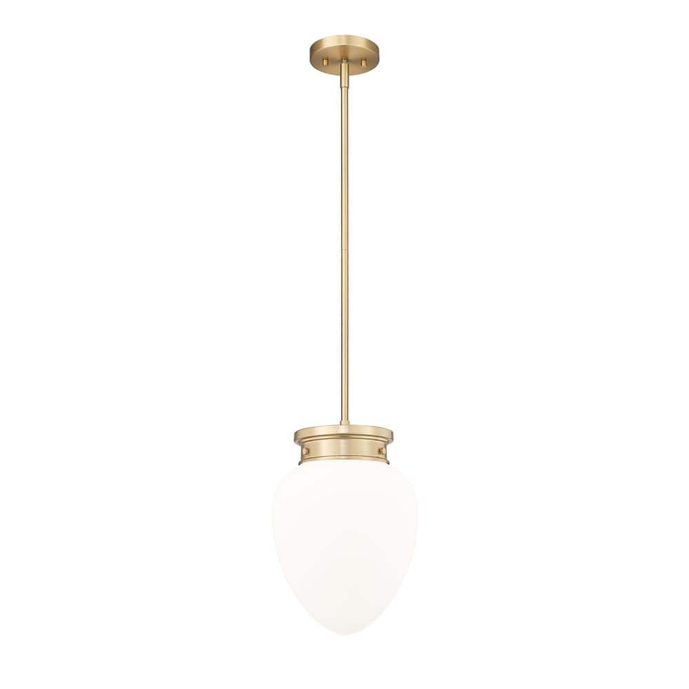 Gideon 10 in. 1-Light Modern Gold Shaded Pendant Light with Etched Opal Gla