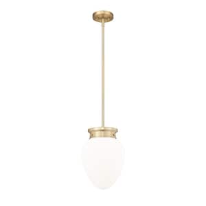 Gideon 10 in. 1-Light Modern Gold Shaded Pendant Light with Etched Opal Glass Shade, No Bulbs Included