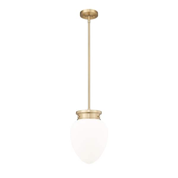 Unbranded Gideon 10 in. 1-Light Modern Gold Shaded Pendant Light with Etched Opal Glass Shade, No Bulbs Included