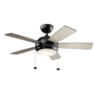 Starkk 42 in. Indoor Satin Black Downrod Mount Ceiling Fan with Integrated LED with Pull Chain