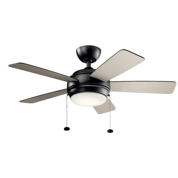KICHLER Starkk 42 in. Indoor Satin Black Downrod Mount Ceiling Fan with Integrated LED with Pull Chain