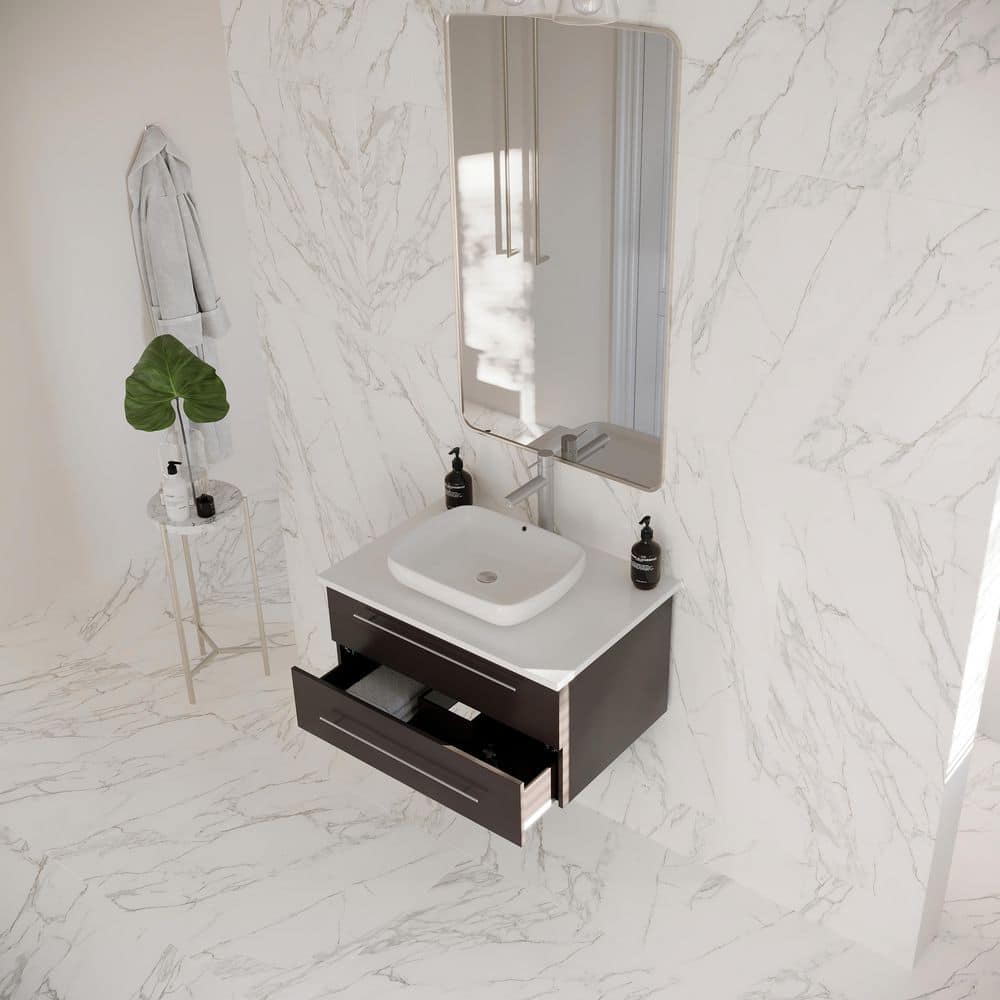 Lucera 30'' Espresso Solid Wood Wall-Mount Vanity with Quartz Top