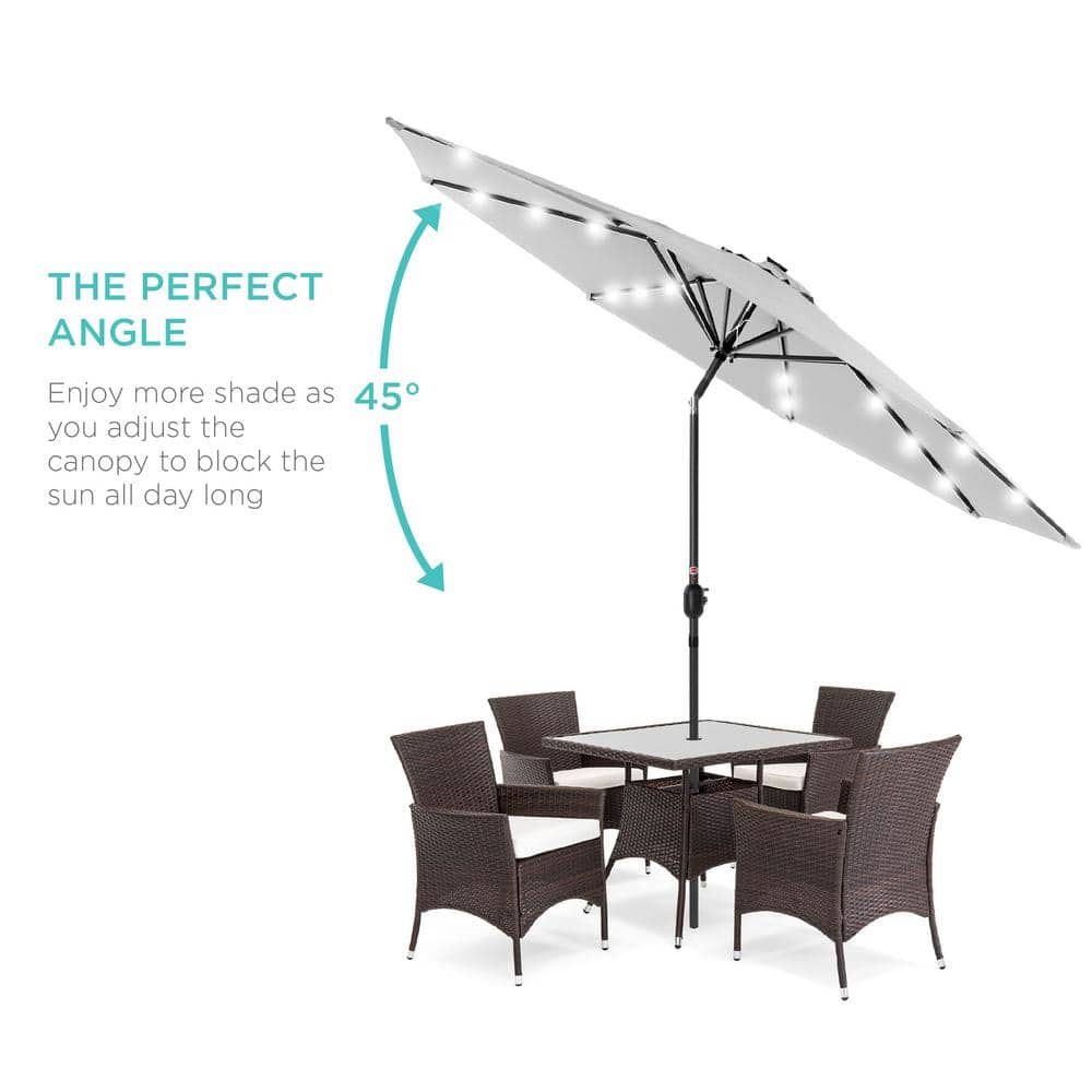 10ft Fog Gray Solar LED Lighted Patio Umbrella with Tilt Adjustment
