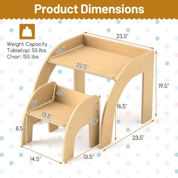2-Piece Wood Top Natural Kids Desk and Chair Set Toddler Table and Chair Set with Proper Height