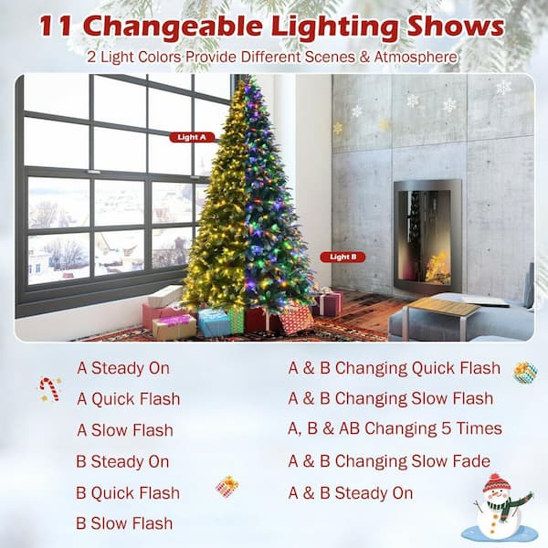 Angeles Home 9 ft. Green Pre-Lit Artificial Christmas Tree with 1298 Snowy Branch Tips