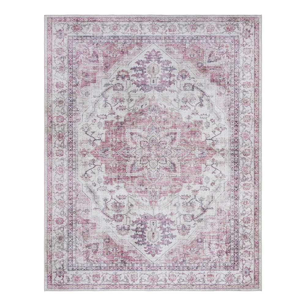 Soha Pink Rectangular Synthetic Washable Area Rug 6' x 9'