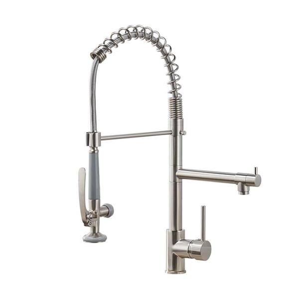 Spring Single-Handle Pull Down Sprayer Kitchen Faucet, Commercial High Goosenck Kitchen Sink Faucet in Brushed Nickel
