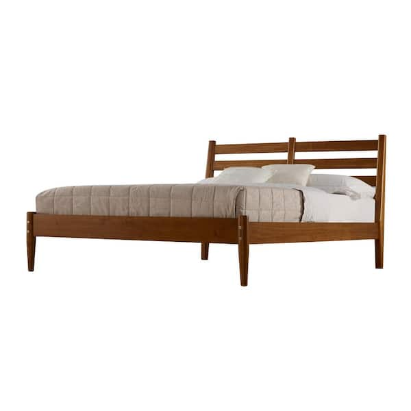 Camaflexi Mid-Century Castanho, Queen Size, Slat Headboard, Platform Bed