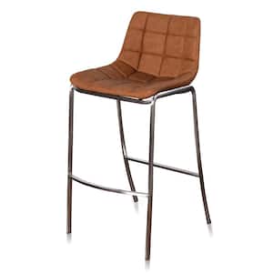 41 in. Chocolate Low Back Stainless Steel Base Frame Fixed Cushioned Bar Stool with Faux Leather Seat (Set of 1)
