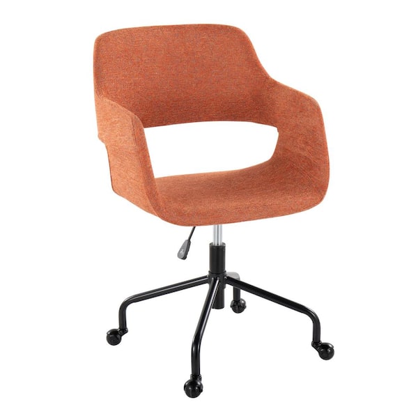 Lumisource Margarite Fabric Adjustable Height Office Chair in Orange Fabric and Black Metal with Arms